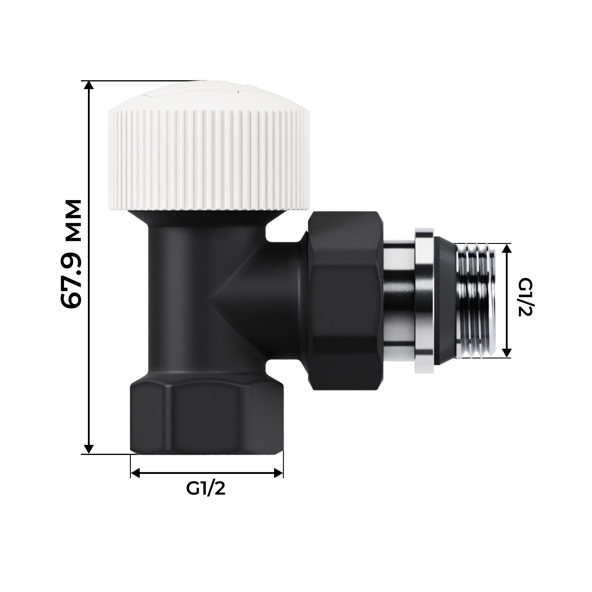 Набор термостатический угловой Royal Thermo Design 1/2"М30х1,5 (Черный)