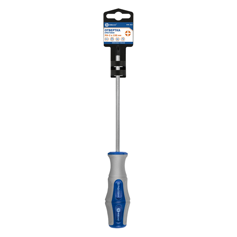 Отвёртка КОБАЛЬТ Ultra Grip PH-2 х 150 ммCR-V, двухкомпонентная рукоятка (1 шт.) подвес