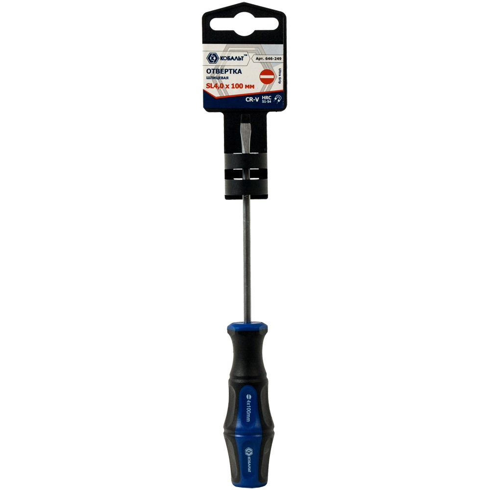Отвёртка КОБАЛЬТ Ultra Grip SL 4,0 х 100 ммCR-V, двухкомпонентная рукоятка (1 шт.) подвес