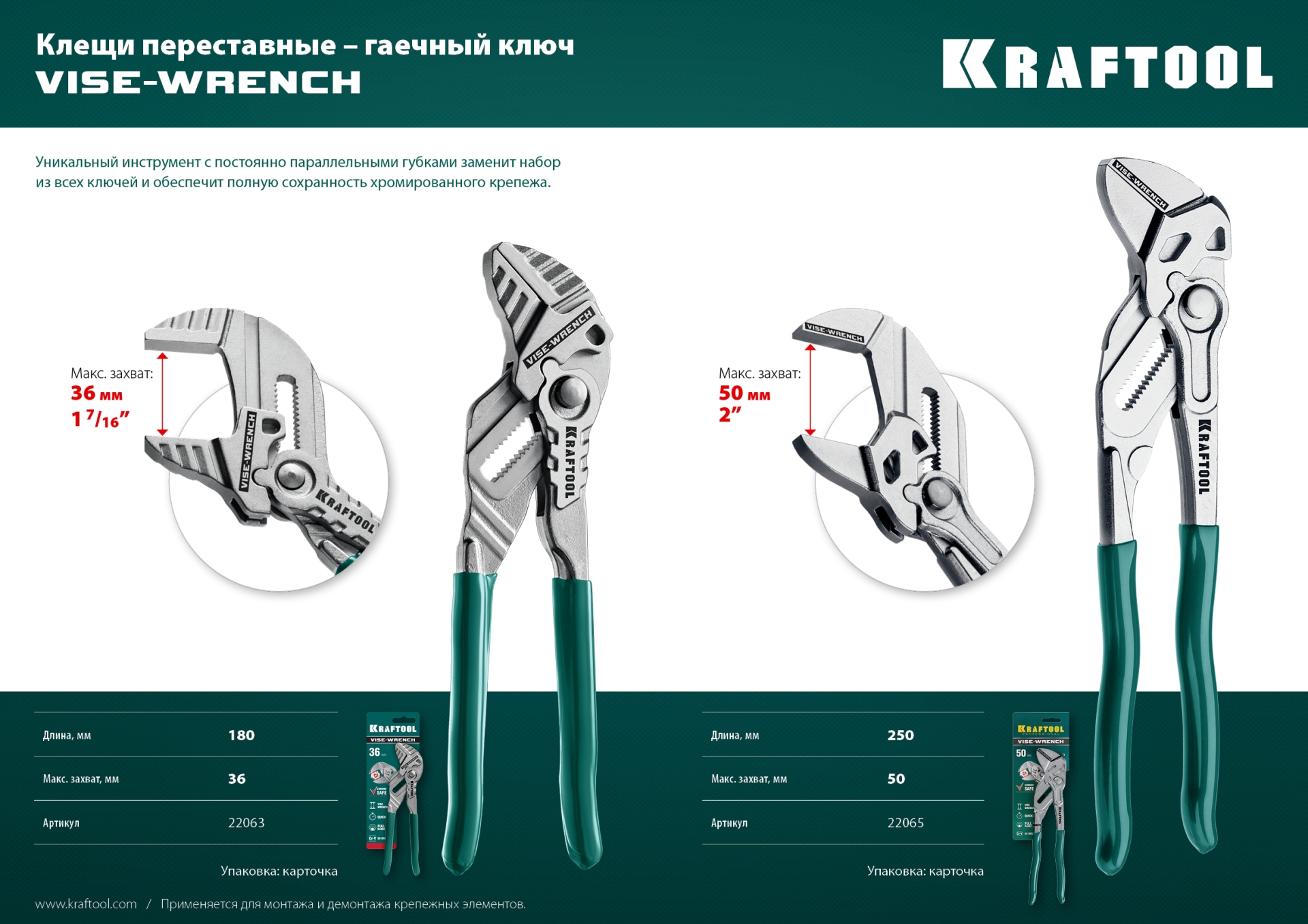 KRAFTOOL Vise-Wrench, 250 мм, клещи переставные-гаечный ключ (22065)