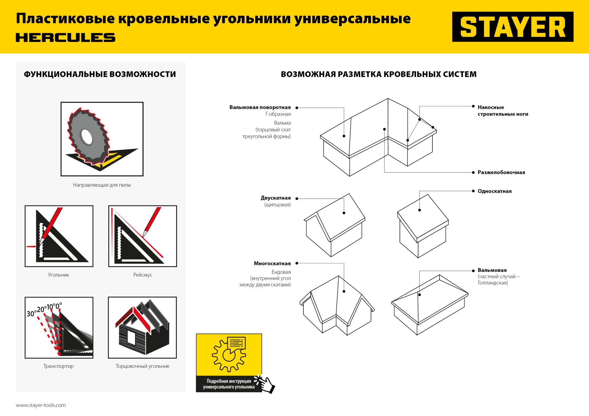 STAYER 170 мм, 5-в-1, универсальный кровельный пластиковый угольник (34522-17)