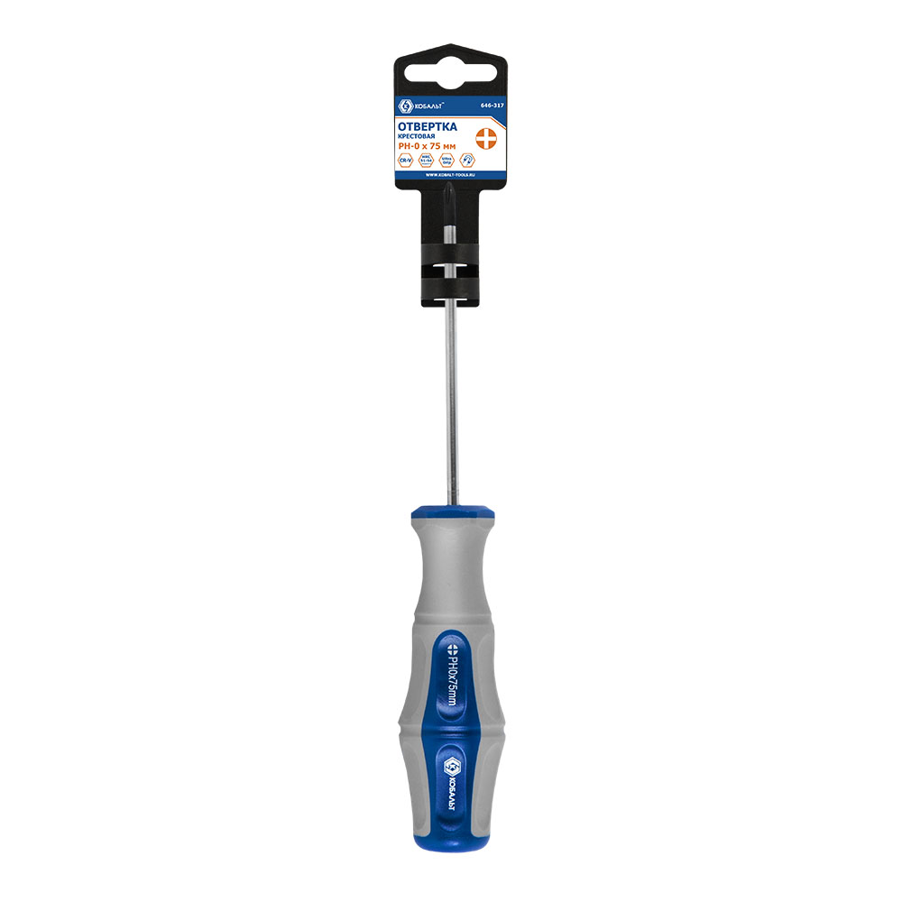 Отвёртка КОБАЛЬТ Ultra Grip PH-0 х 75 ммCR-V, двухкомпонентная рукоятка (1 шт.) подвес