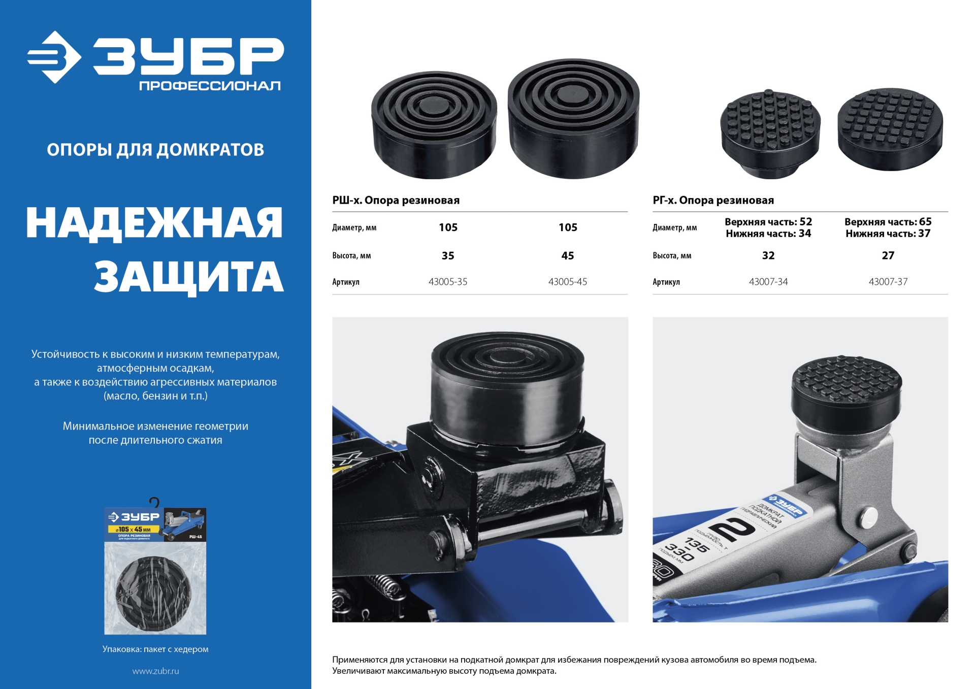 ЗУБР РГ-37, D65/d37/H27 мм, резиновая опора для домкрата, Профессионал (43007-37)