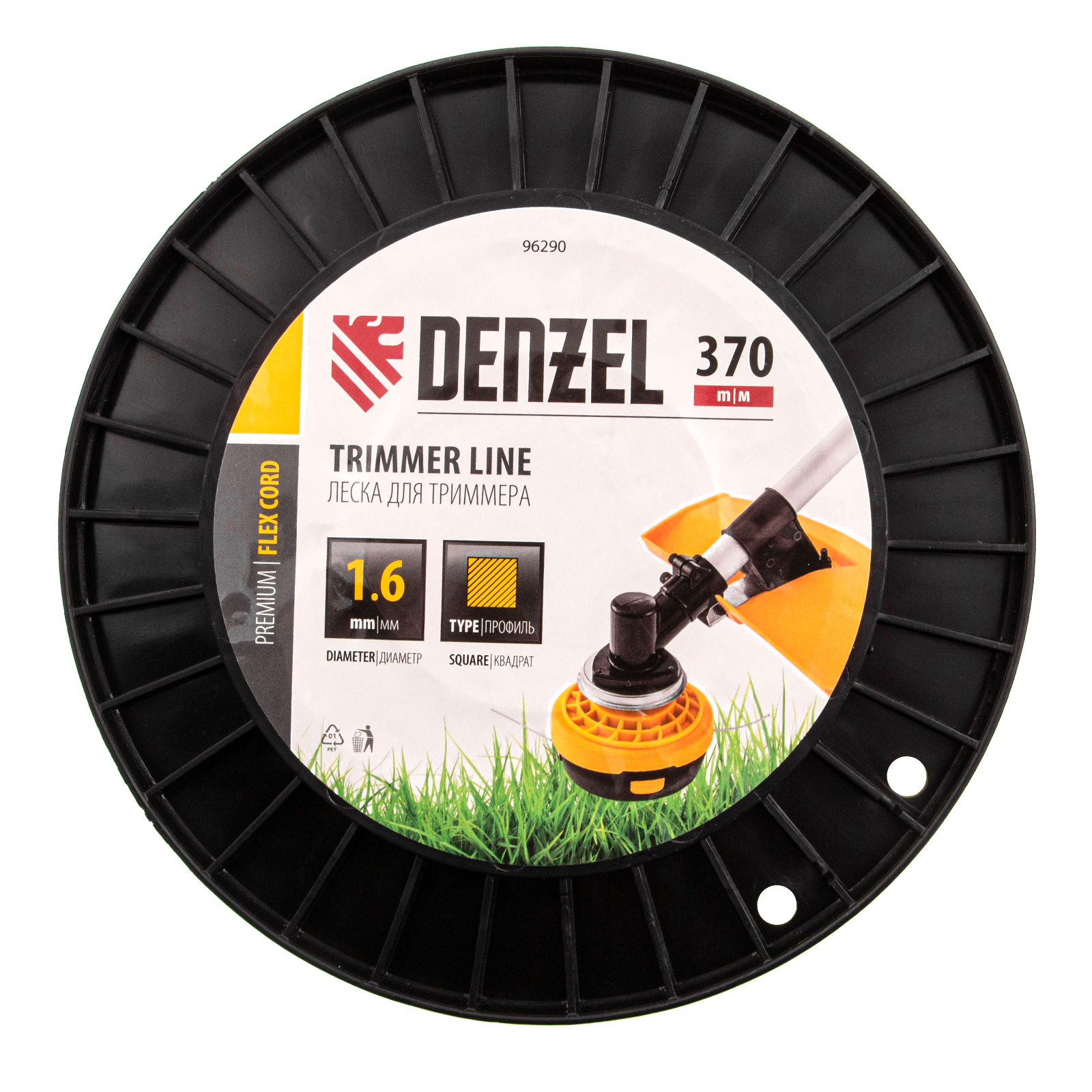 Леска для триммера квадрат 1,6мм х 370м, на DIN катушке FLEX CORD Denzel