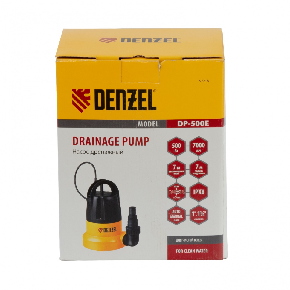Дренажный насос DP-500E, 500 Вт, подъем 7 м, 7000 л/ч Denzel