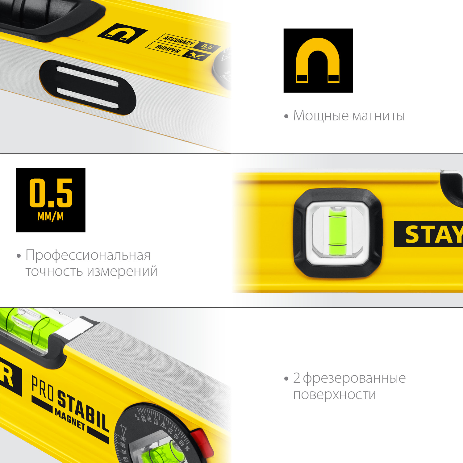STAYER PRO STABIL, 1500 мм, усиленный профиль, магнитный уровень с поворотным глазком, Professional (3480-150)