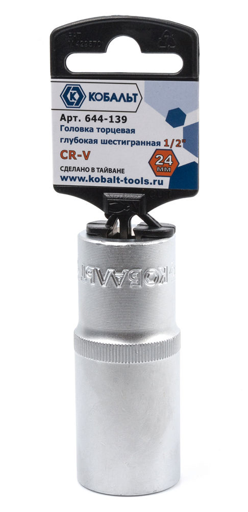 Головка торцевая глубокая КОБАЛЬТ 1/2", 24 мм, Cr-V(1 шт.) подвес