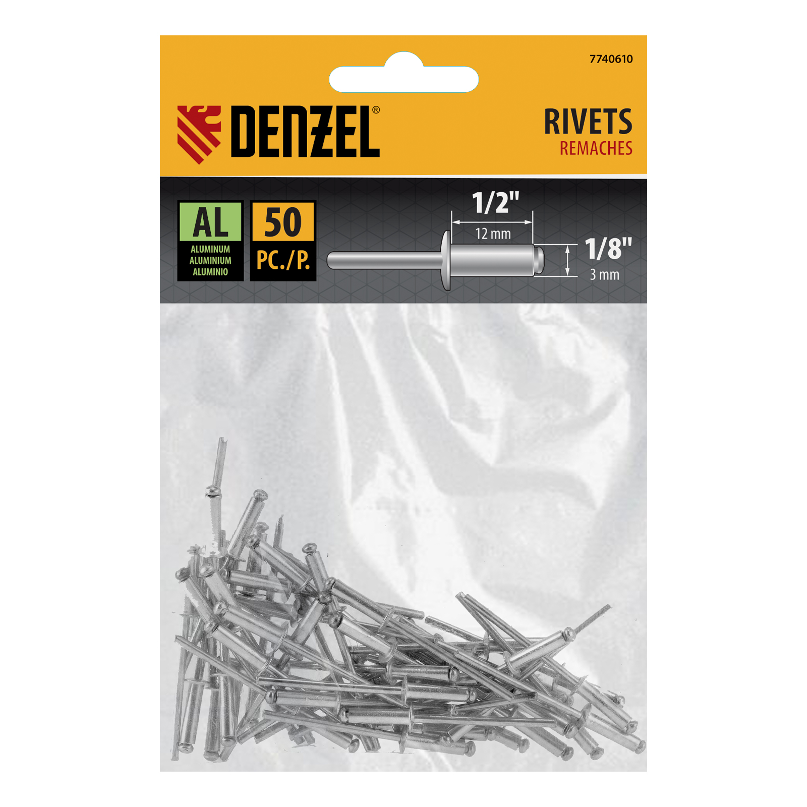Заклепки алюминиевые, 1/8"-1/2", 3 х 12 мм, 50 шт Denzel