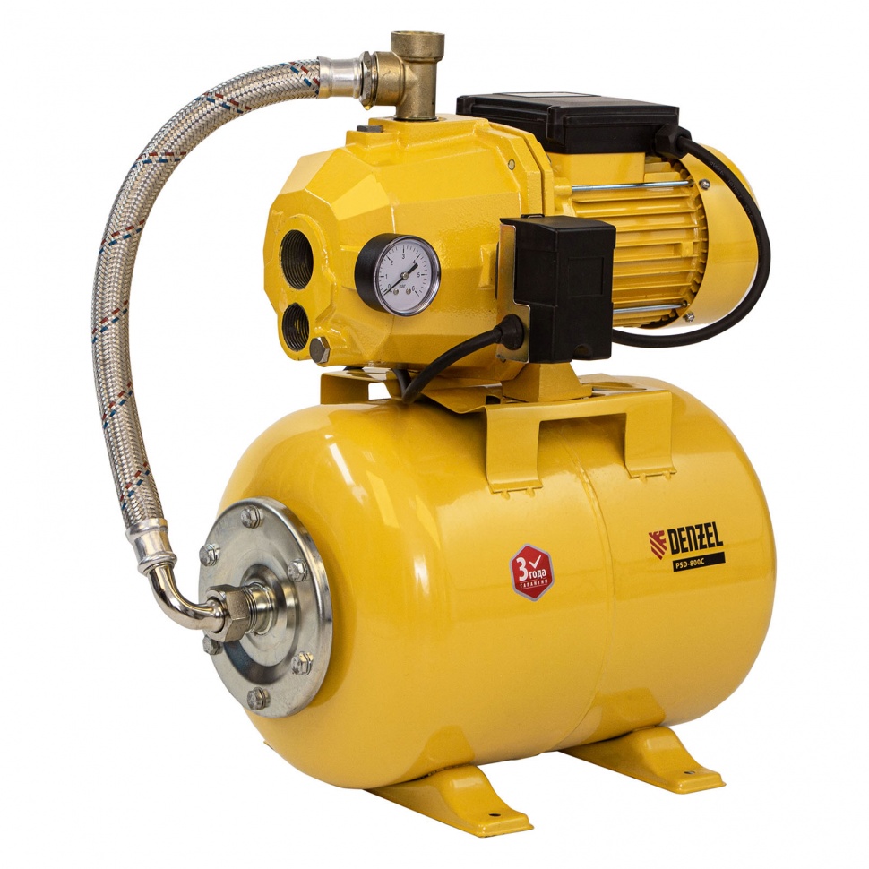 Насосная станция эжекторная PSD-800C, 800 Вт, 2400 л/ч, ресивер 24 л, всасывание 20 м Denzel