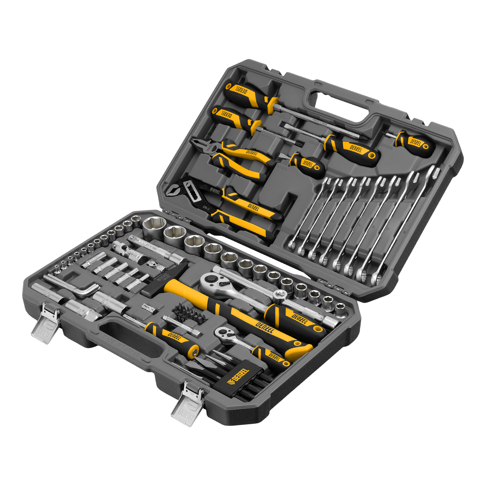 Набор инструментов, 1/2", 1/4", CrV, S2, пластиковый кейс, 84 предмета Denzel