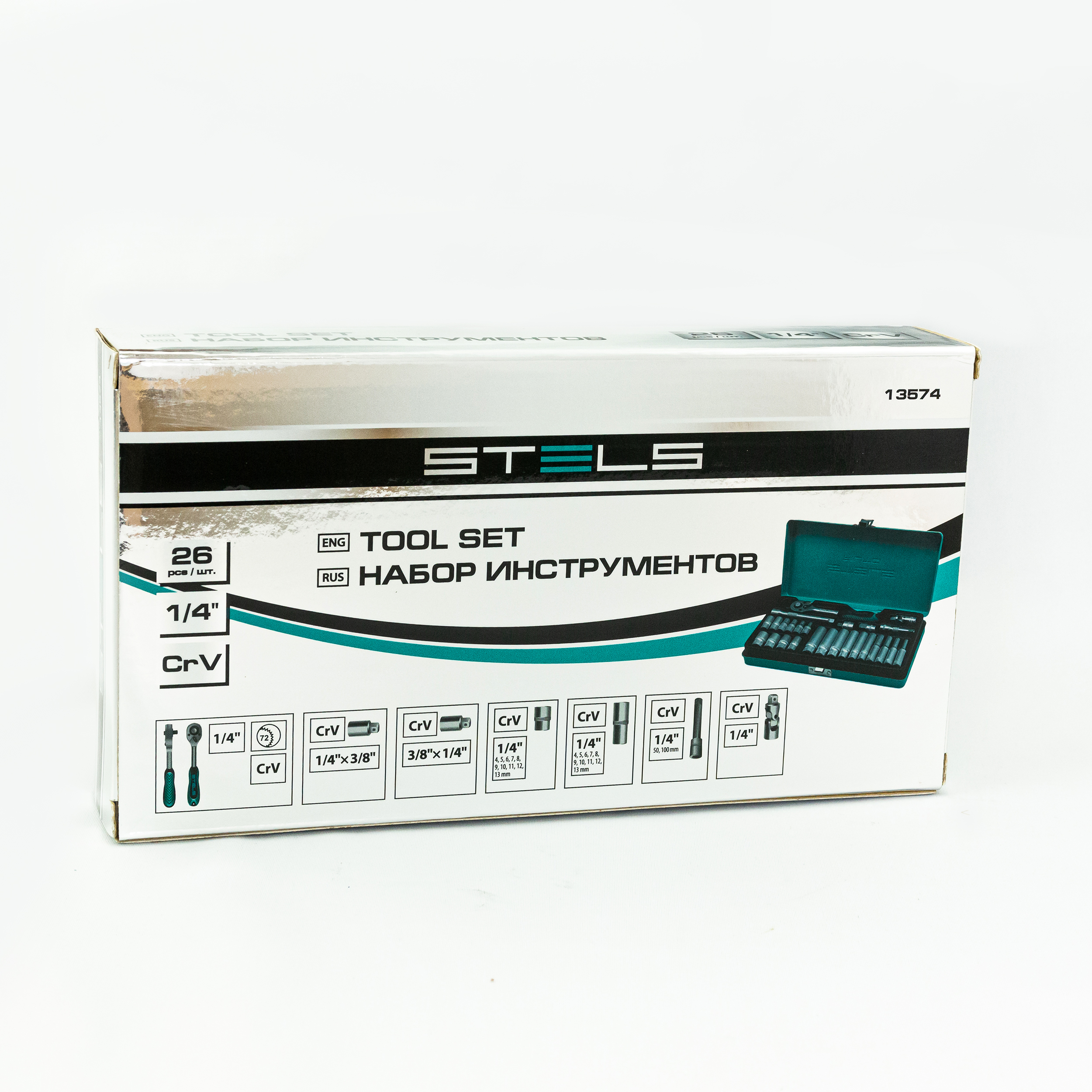 Набор торцевых головок с трещоткой, 1/4", 26 предметов Stels