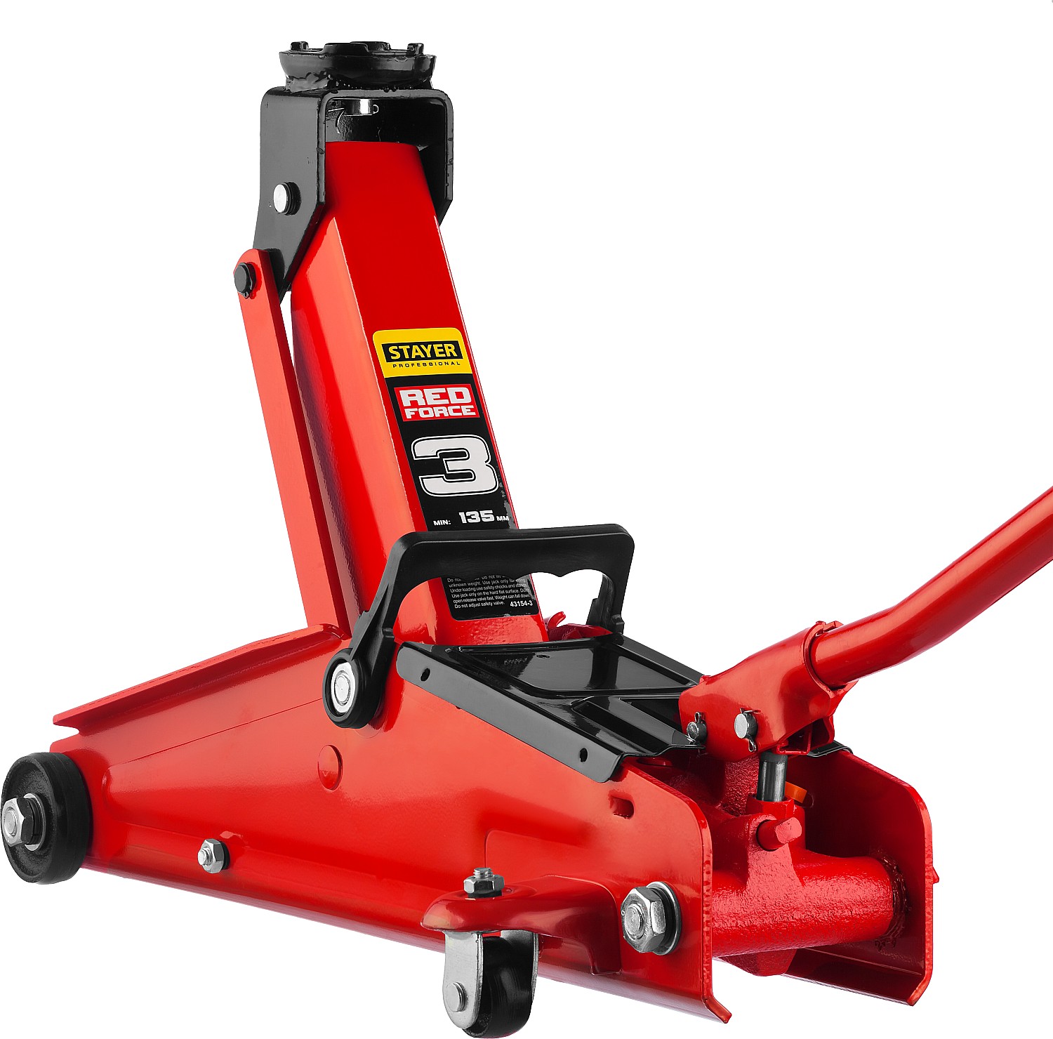 STAYER R-33 RED FORCE, 3 т, 135 - 400 мм, подкатной домкрат с увеличенным подъемом, Professional (43154-3)