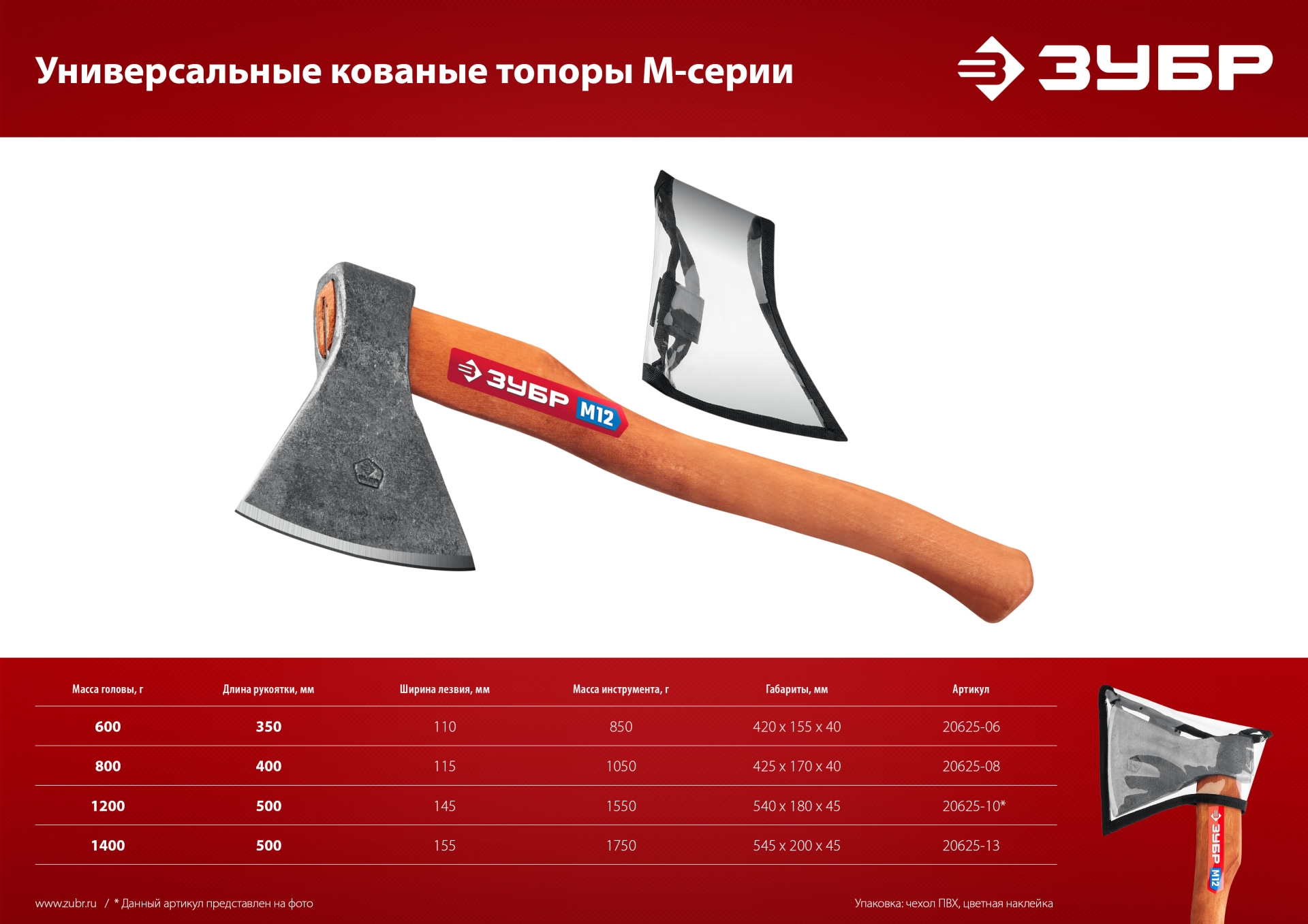 ЗУБР 1400/1750 г, 500 мм, универсальный кованый топор (20625-13)