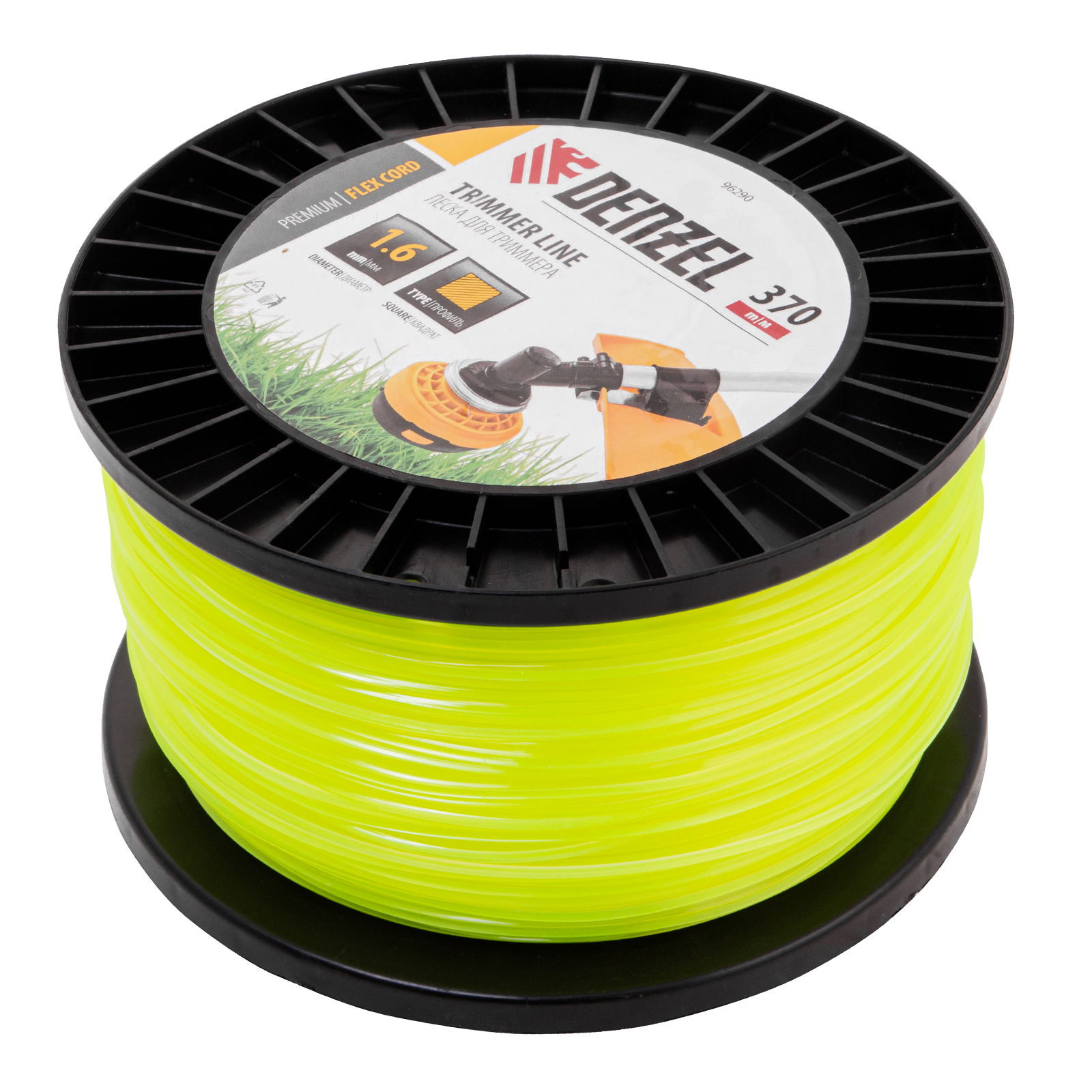 Леска для триммера квадрат 1,6мм х 370м, на DIN катушке FLEX CORD Denzel