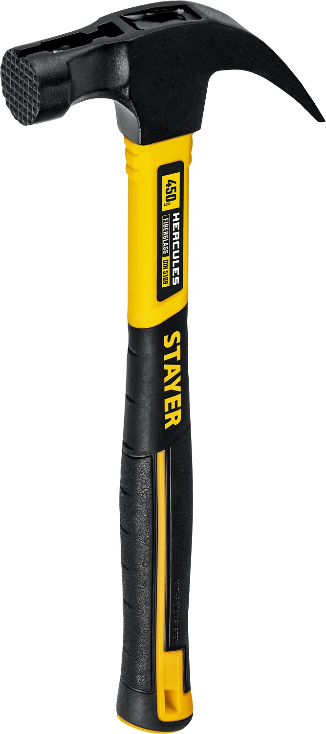 STAYER Hercules-M, 450 г, молоток-гвоздодёр столярный с фиберглассовой рукояткой, Professional (2027-450)