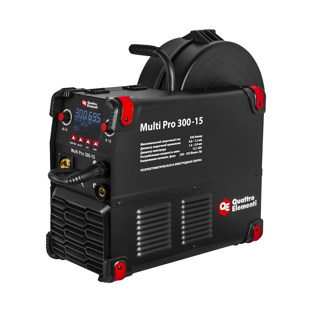 Аппарат полуавтомат. сварки, инвертор QUATTRO ELEMENTI Multi Pro 300-15 (300A, 3 фазы, 3 вида сварки MIG/TIG/MMA, кат.15 кг,Диспл.)(920-827), шт