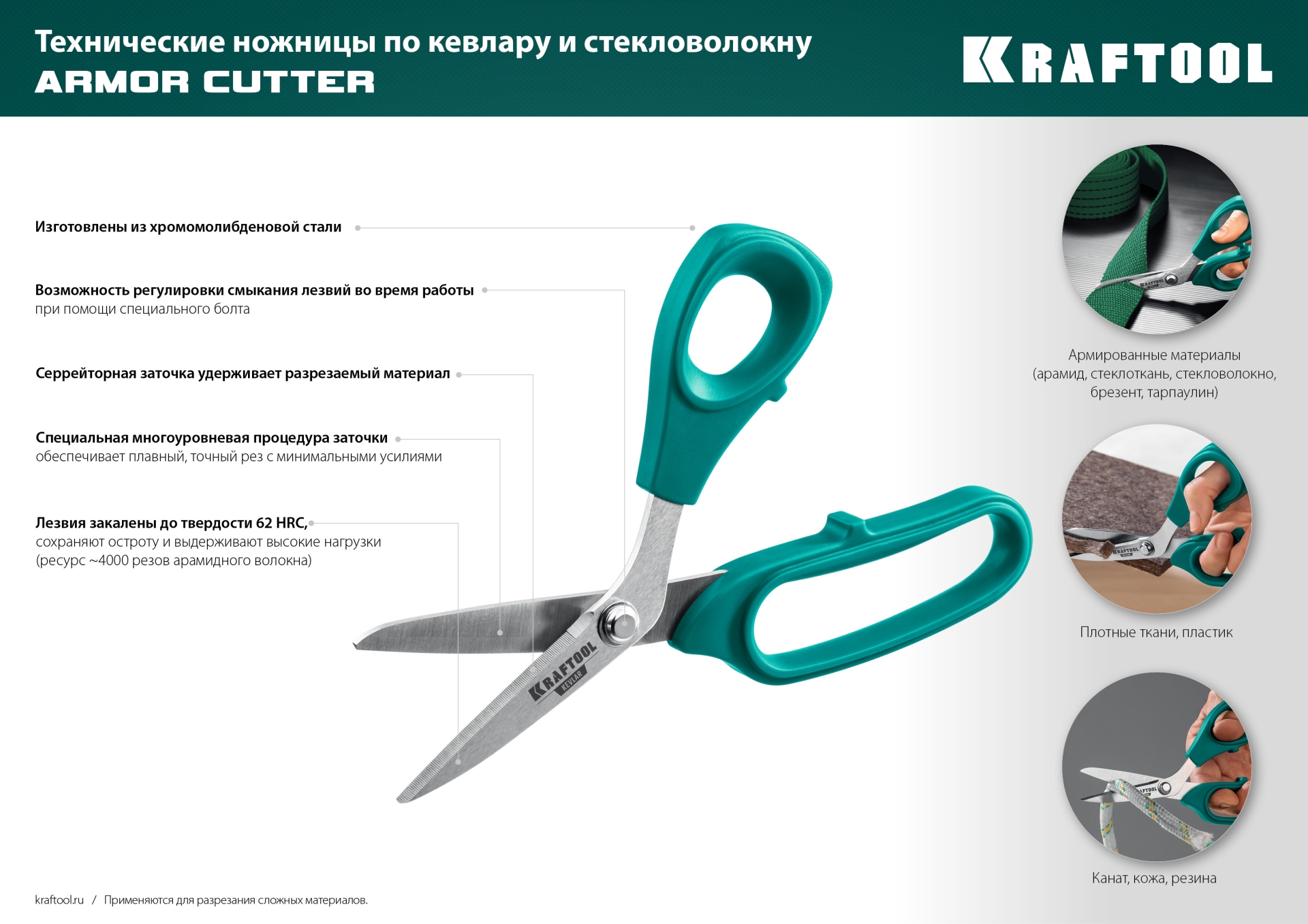 KRAFTOOL KEVLAR, 205 мм, технические ножницы по кевлару и стекловолокну (23207)