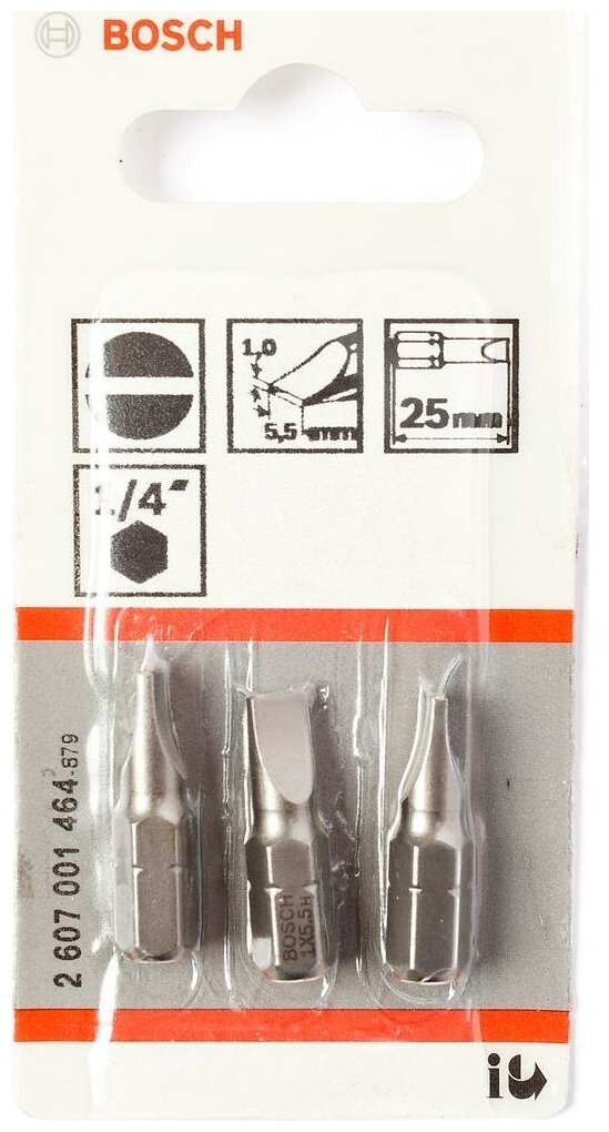 Бита BOSCH S-1,0x5,5 x 25 мм (3 шт), блистер (2607001464), шт