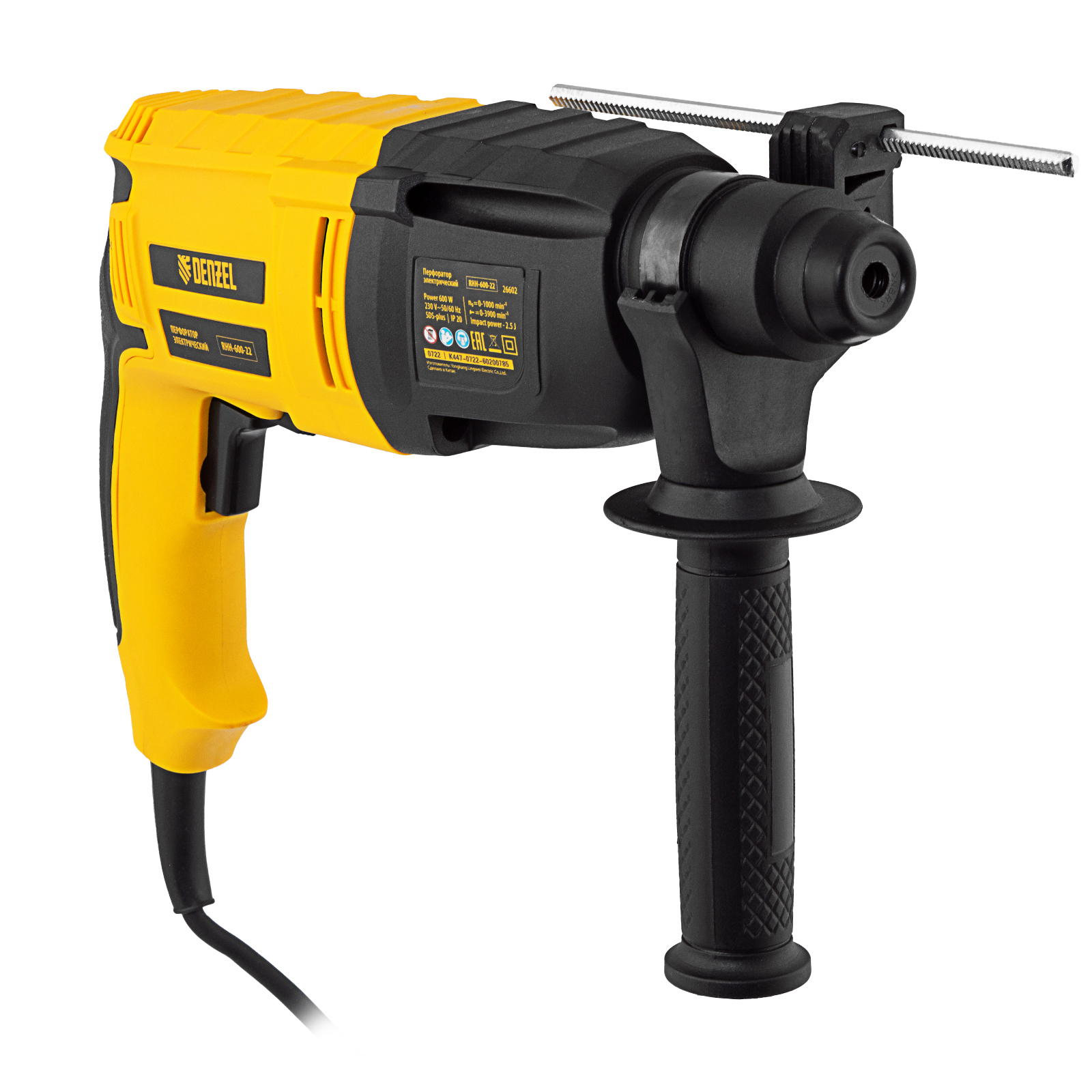 Перфоратор электрический RHH-600-22, SDS-plus, 600 Вт, 2,5 Дж, 2 реж. Denzel