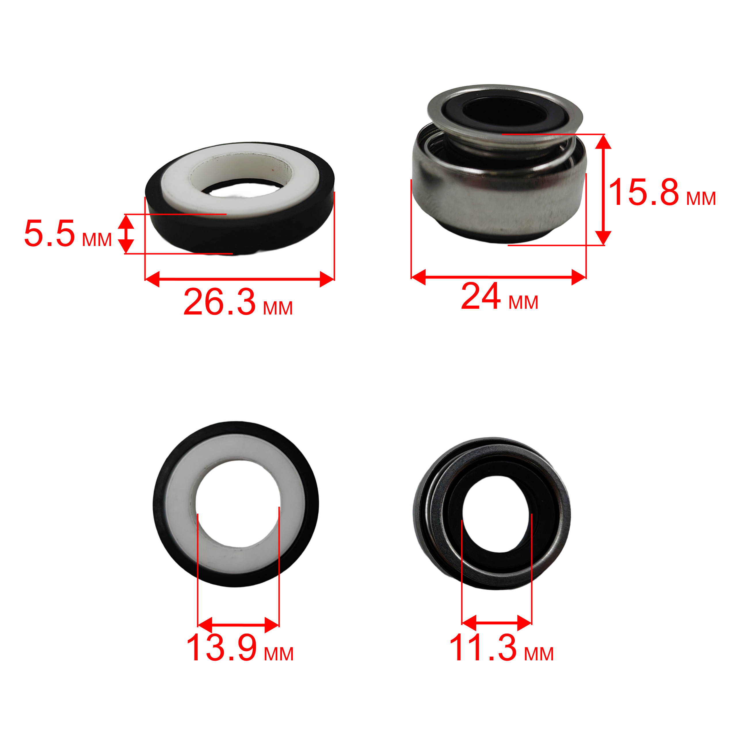 Сальник механический QUATTRO ELEMENTI Automatico 1001 Inox (мех: Ø24мм, Ø12мм, высота 15,5мм) (кер: Ø26мм, Ø14мм, высота 5мм), шт