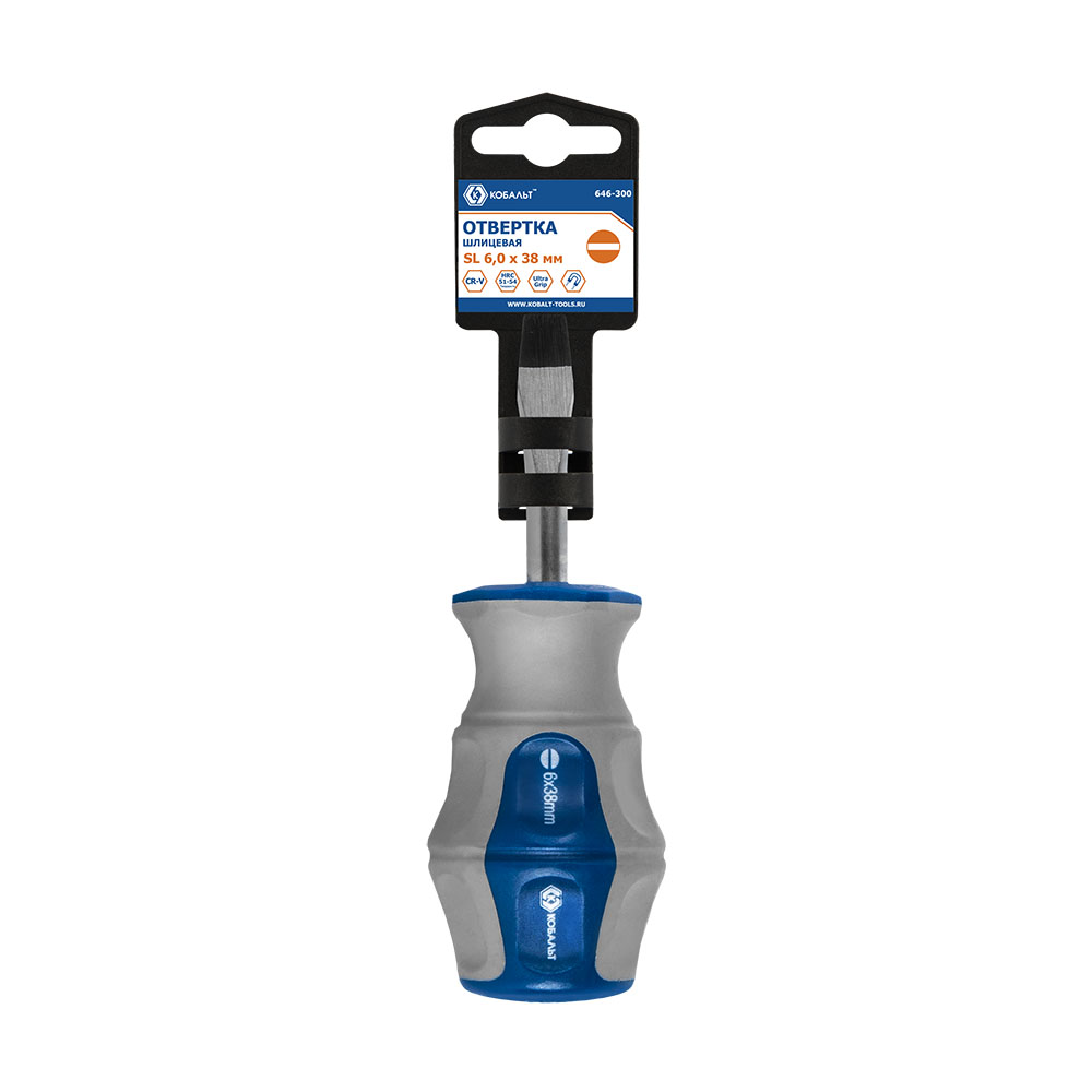 Отвёртка КОБАЛЬТ Ultra Grip SL 6,0 х 38 ммCR-V, двухкомпонентная рукоятка (1 шт.) подвес