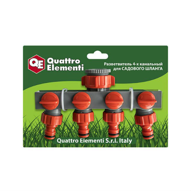 Разветвитель QUATTRO ELEMENTI 4-х канальный, внутр. резьба 3/4" и 1", пластик