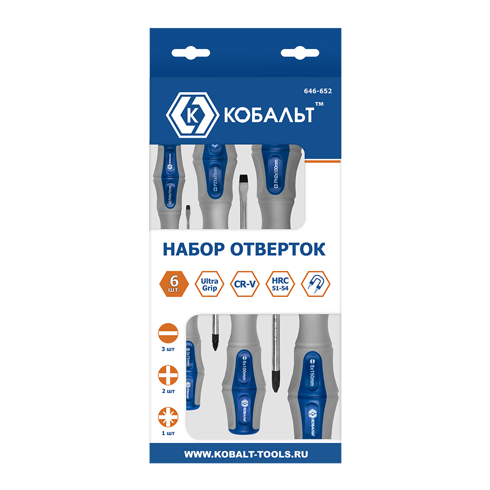 Набор отверток КОБАЛЬТ Ultra Grip CR-V (6 шт.) коробка