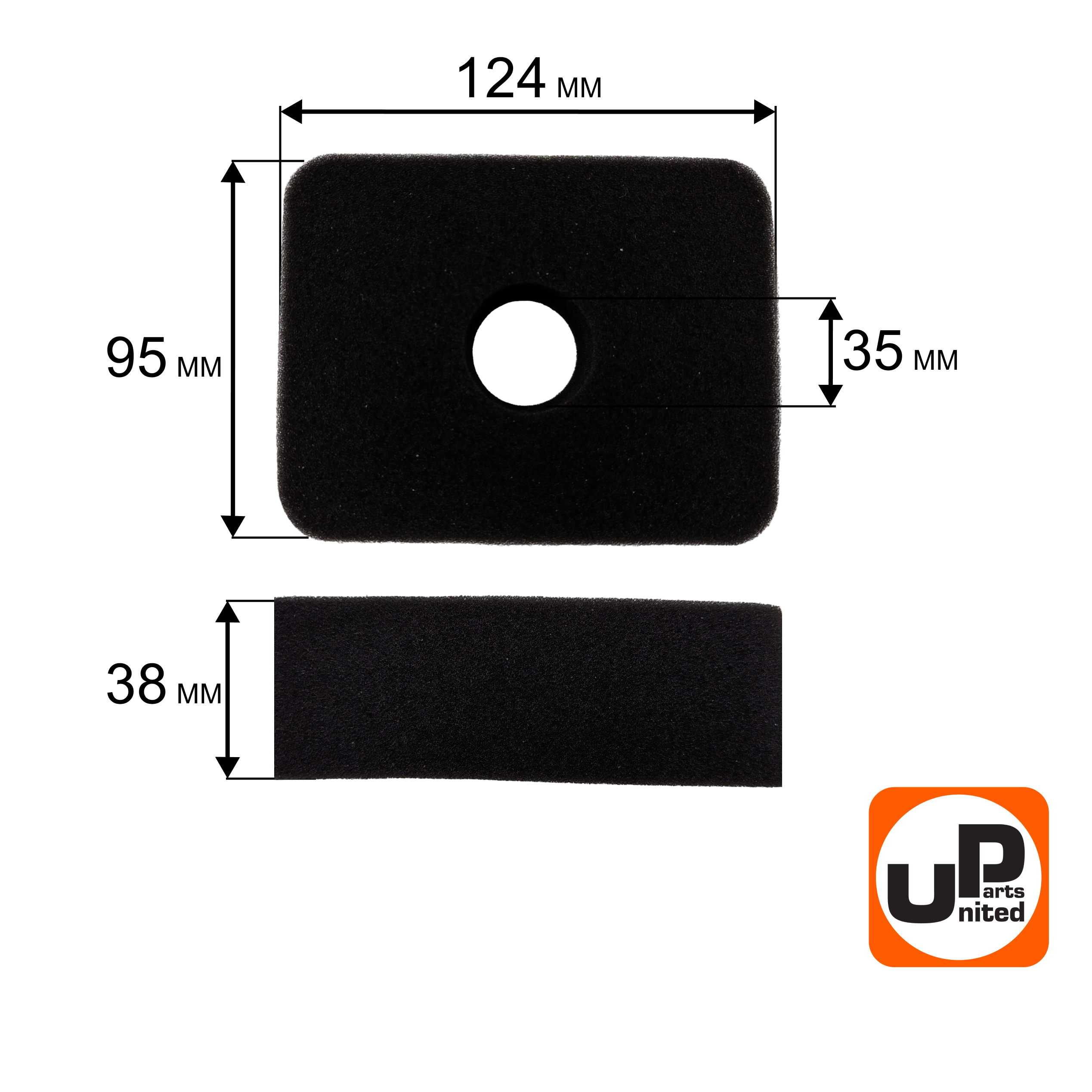 Фильтр воздушный UNITED PARTS для 168/170F, GX160/200 паралоновый с отверстием (17211-ZE1-000), шт