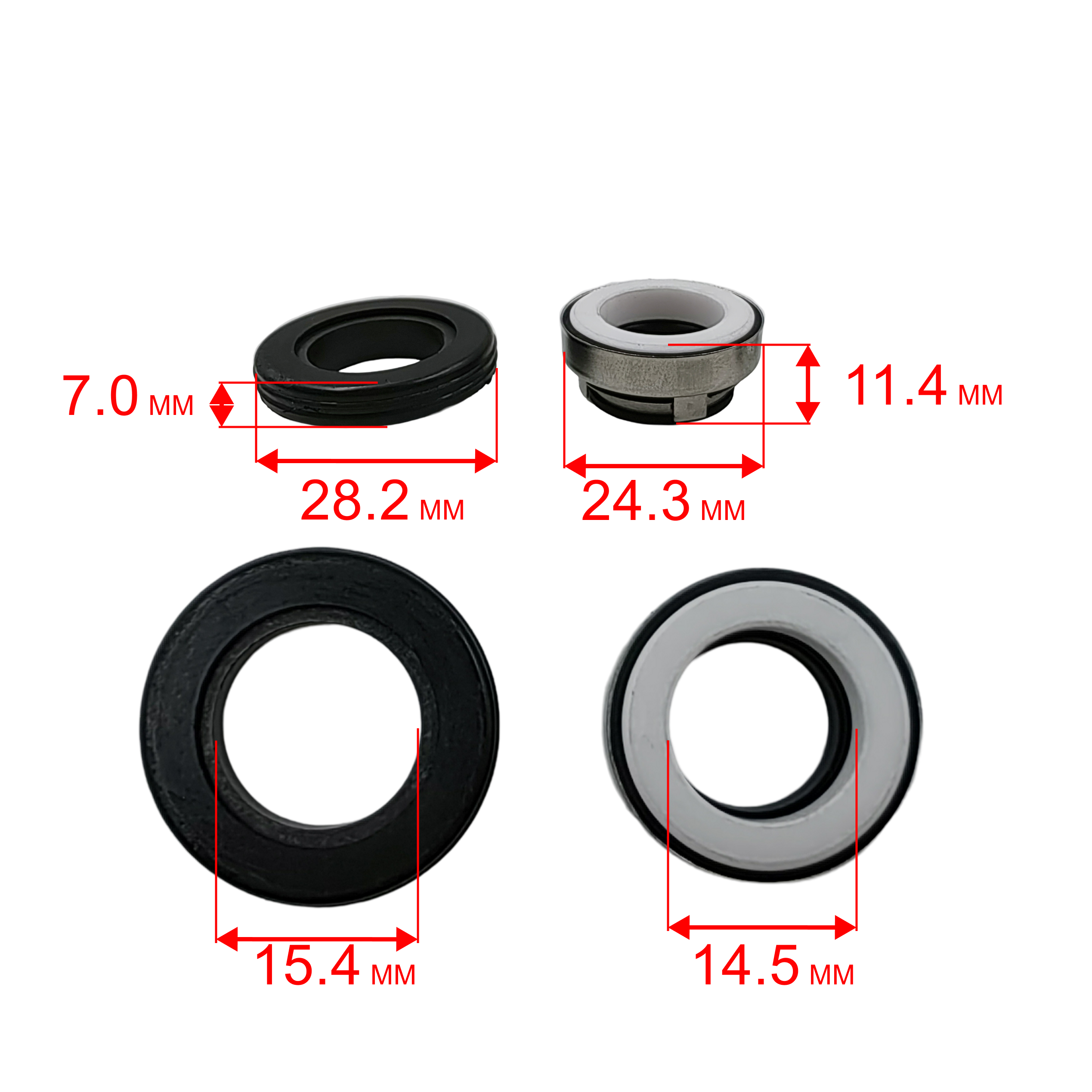 Сальник механический QUATTRO ELEMENTI Sewage 1100F Ci-Cut (мах: Ø24мм, Ø15мм, высота 37мм) (кер: Ø28мм, Ø16мм, высота 7мм) --> 910-157-17, шт