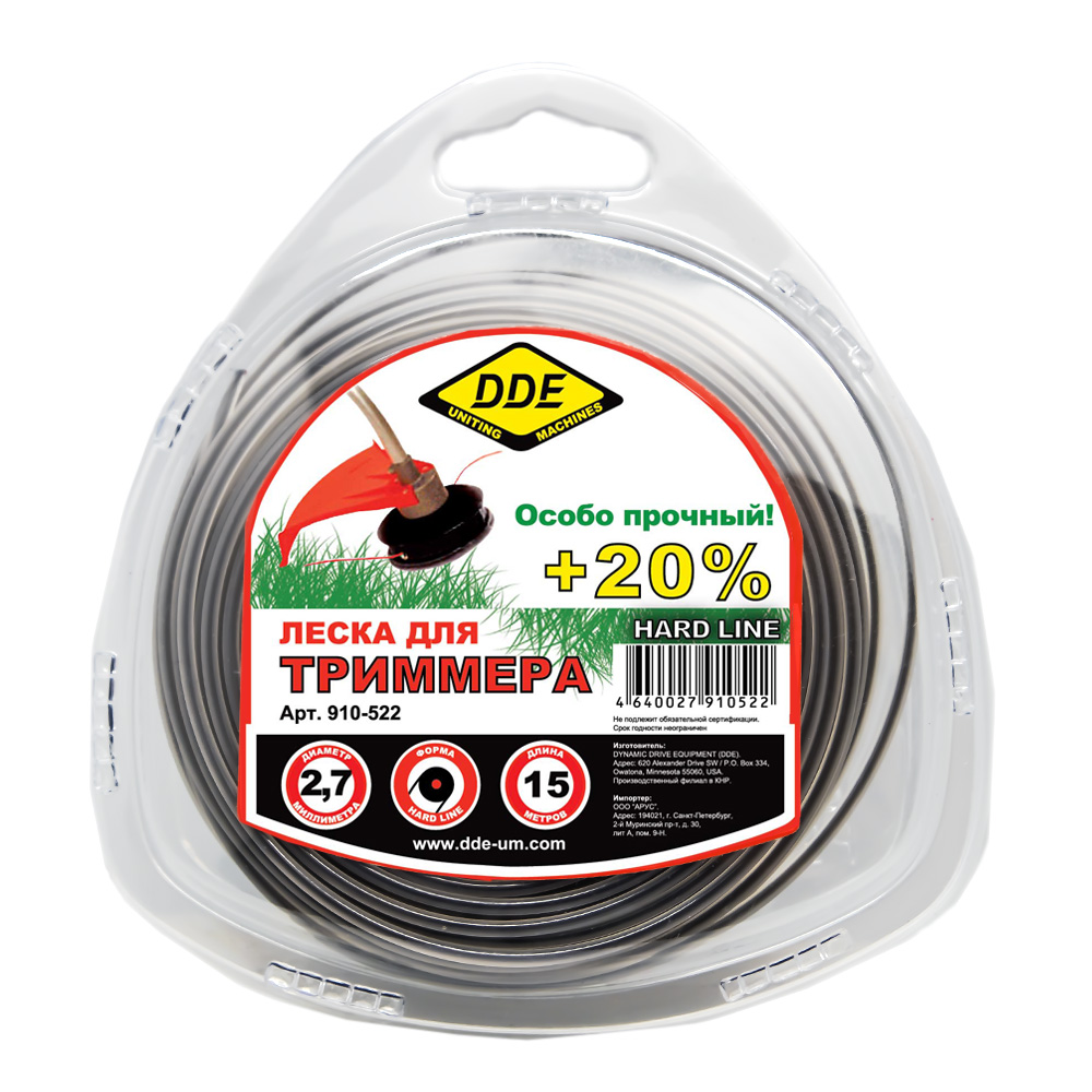 Корд триммерный армированный Hard line (2.7 мм; 15 м; круг) DDE 910-522