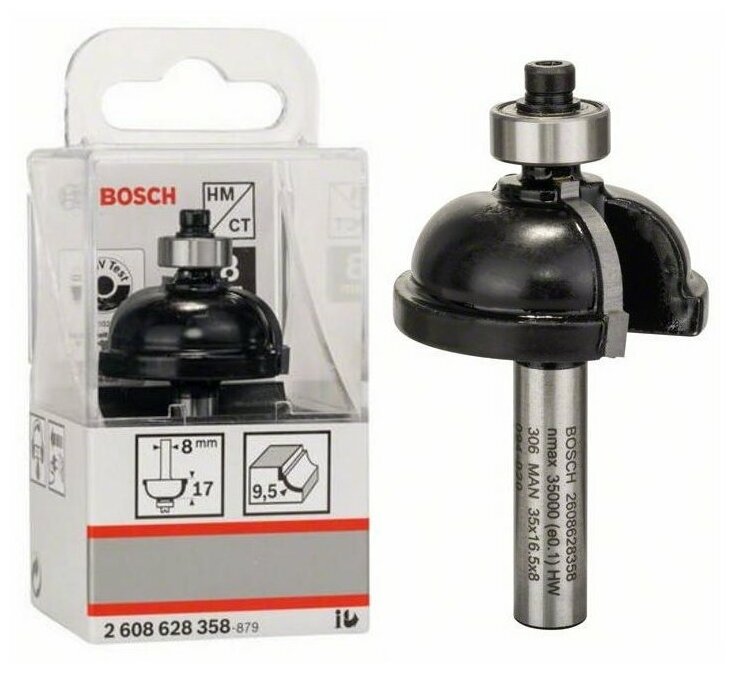 Фреза для фрезерных машин кромочная калевочная BOSCH 35/16,5/8 мм (1 шт.) коробка (2608628358), шт