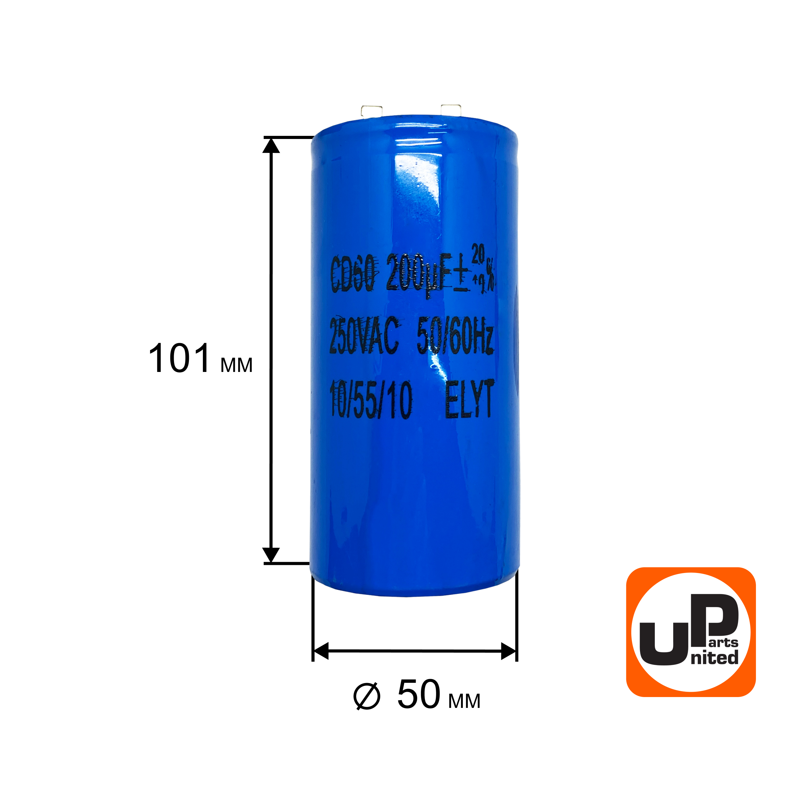 Конденсатор UNITED PARTS CD60, 200 мкФ ,250В,  клеммы (90-1012), шт