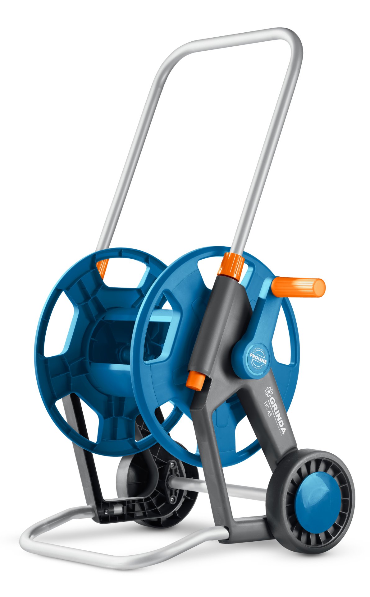 GRINDA HC-45, для шлангов 45м x 1/2″ и 20м х 3/4″, усиленные колёса, телескопическая ручка, катушка для шлангов ProLine (8-428425)