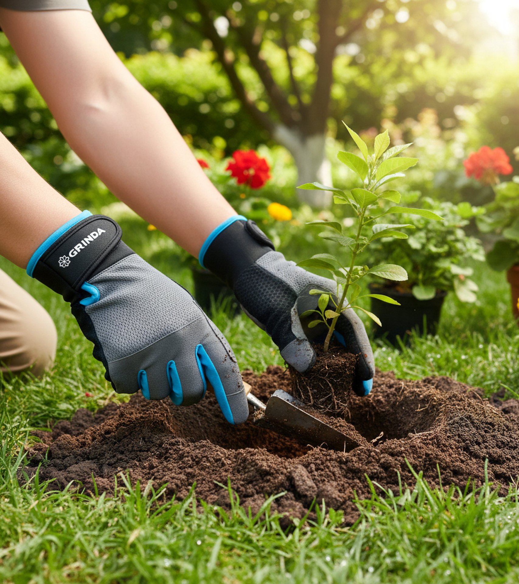 GRINDA FLORA, S (7), садовые перчатки из искусственной кожи с усиленным наладонником и кончиками пальцев, противоскользящие, PRO Line (1138-S)