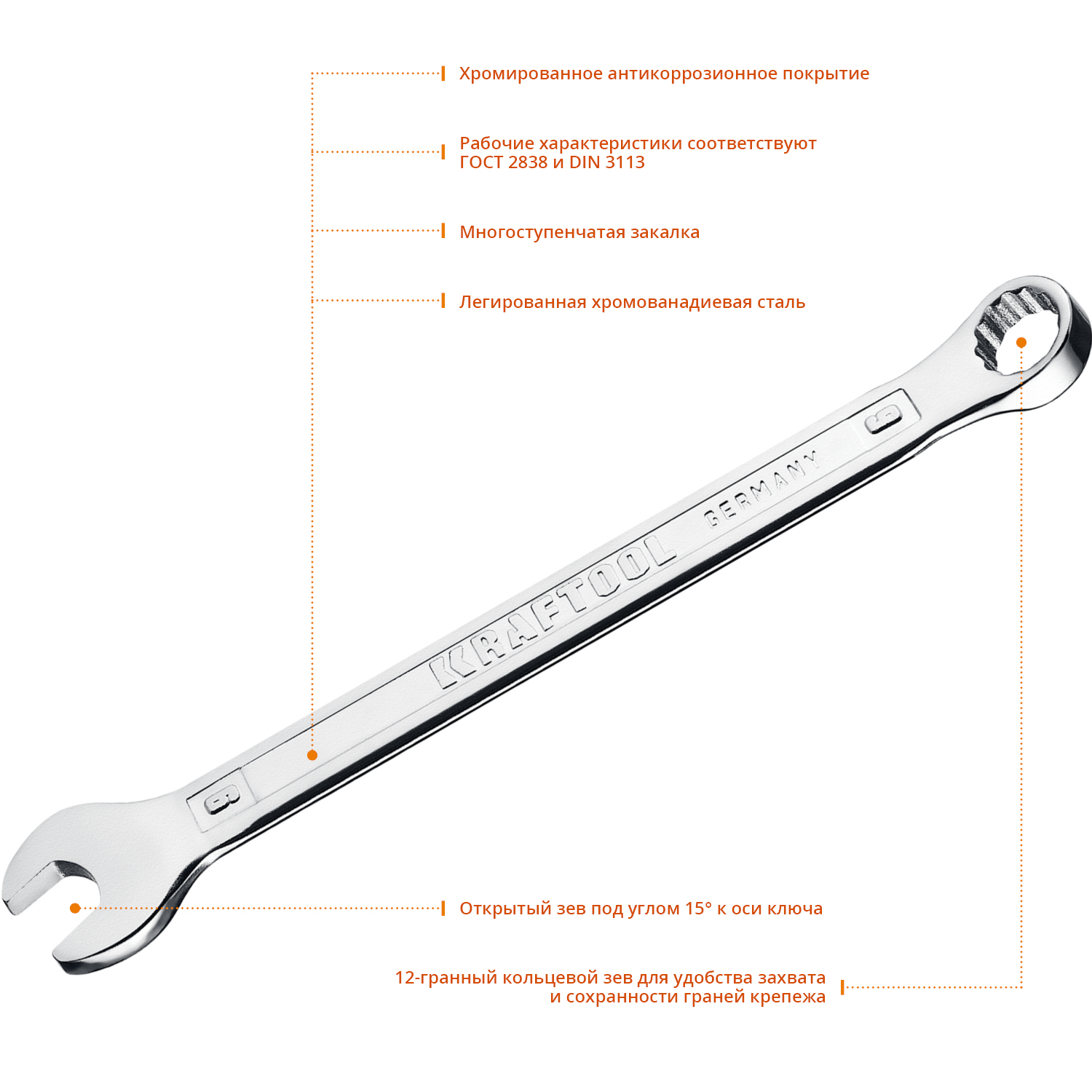 KRAFTOOL 9 мм, комбинированный гаечный ключ (27079-09)