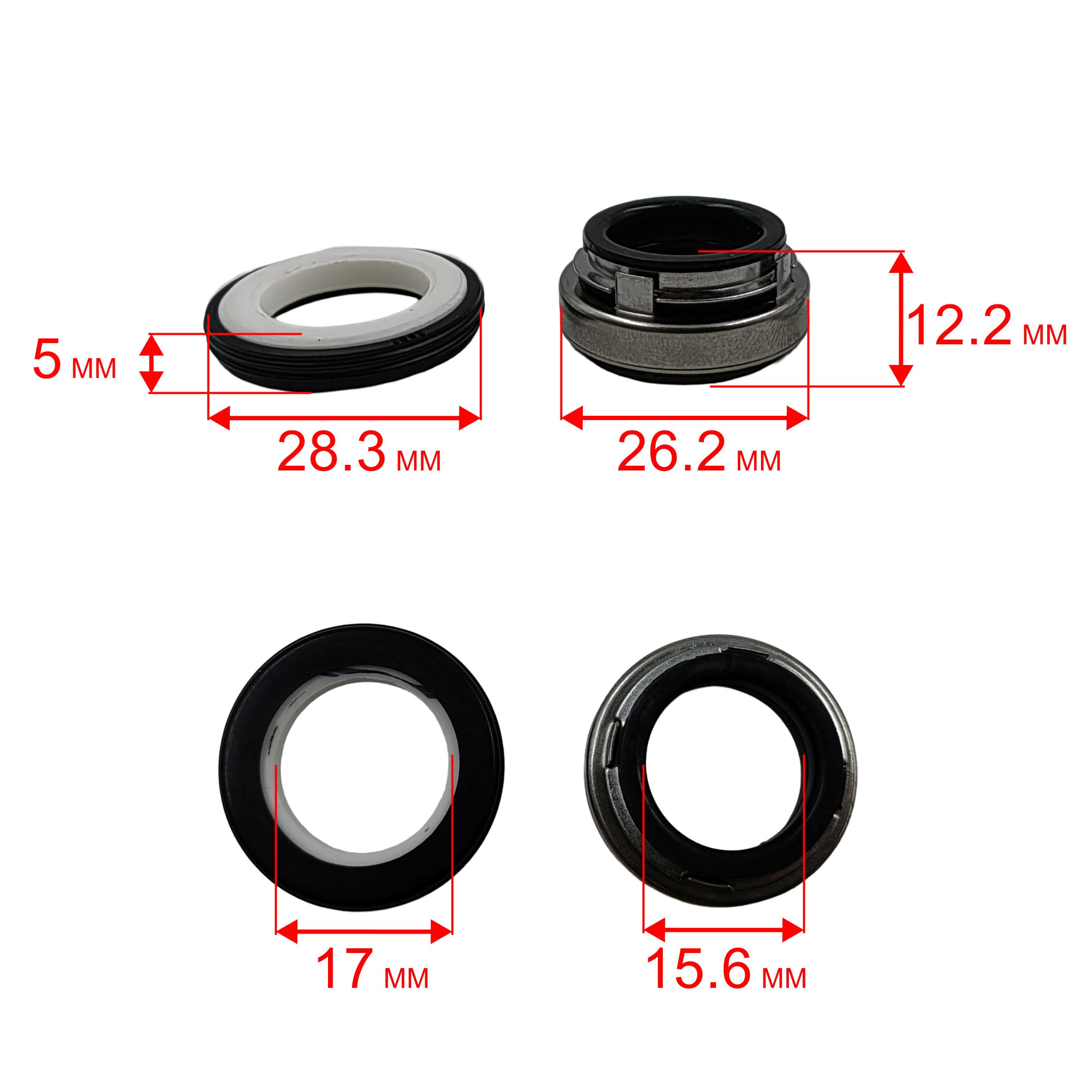 Сальник механический QUATTRO ELEMENTI Sewage 500F Ci-Cut (мех: Ø26мм, Ø17мм, высота 39мм) (кер: Ø28мм, Ø17мм, высота 39мм), шт