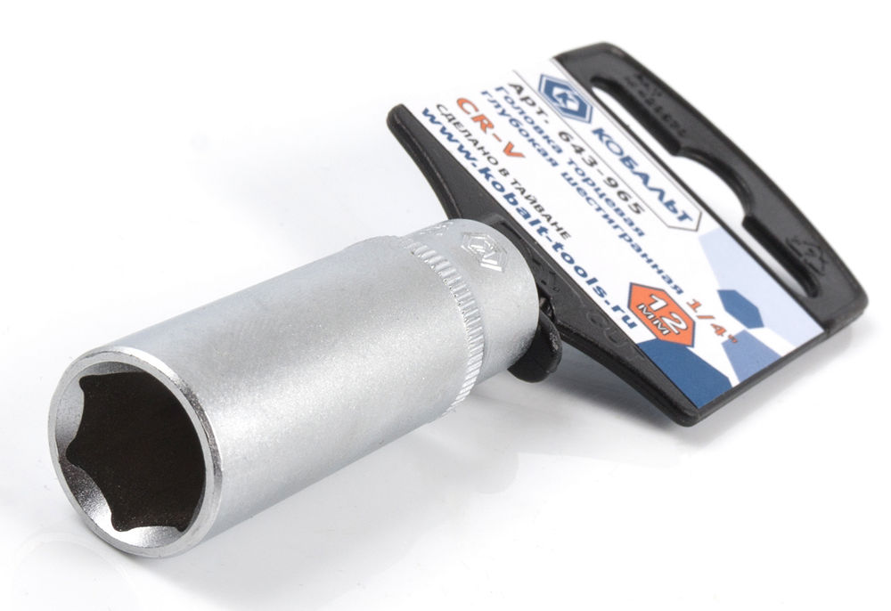 Головка торцевая глубокая КОБАЛЬТ 1/4", 12 мм, Cr-V(1 шт.) подвес