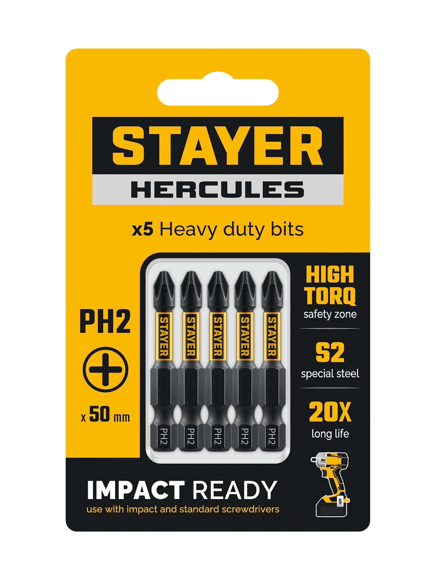 STAYER HERCULES, PH2, 50 мм, 5 шт, торсионные биты (26231-2-50-5)