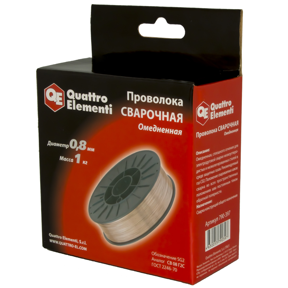 Проволока сварочная QUATTRO ELEMENTI  омедненная,  0,8 мм, масса 1 кг