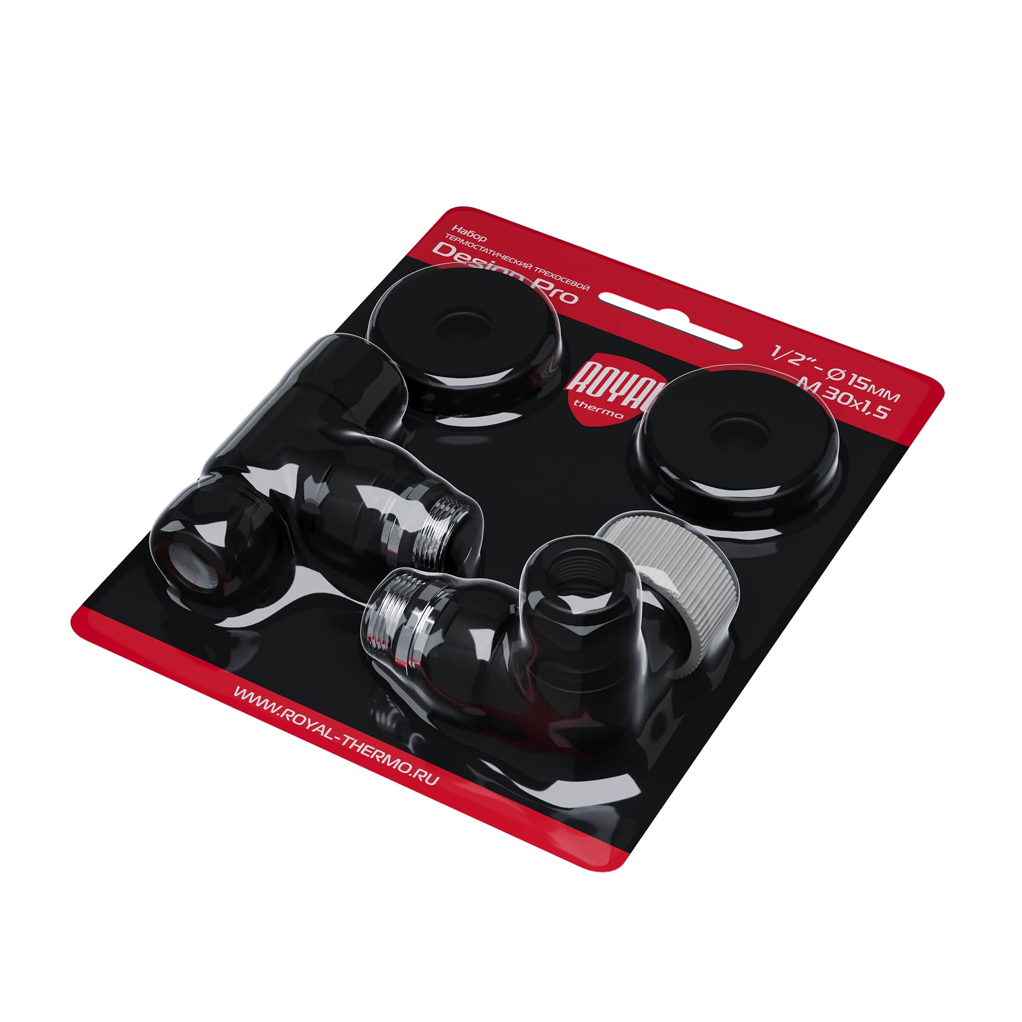 Набор термостатический трехосевой Royal Thermo Design Pro 15мм М30х1,5 (Черный)