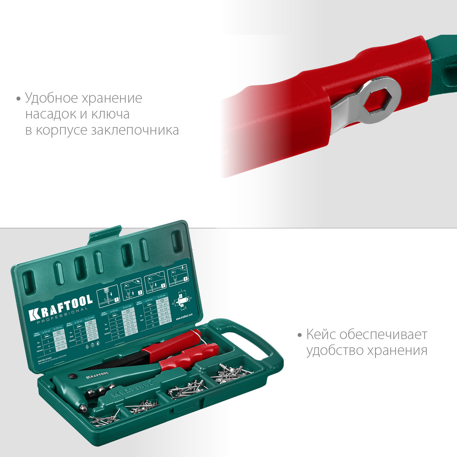 KRAFTOOL X-3, 2.4 - 4.8 мм, 260 мм, литой заклепочник в кейсе (31170-H6)