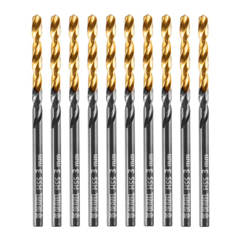 Сверло по металлу, 3 мм, HSS-Tin, Golden Tip, 10 шт. Denzel