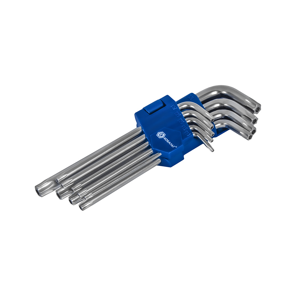 Набор ключей угловых удлинённых КОБАЛЬТ Tamper TORX: T10, T15, T20, T25, T27, T30, T40, Т45, Т50, CR-V, подвес (924-016), шт