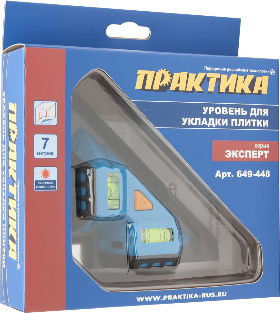 Уровень лазерный ПРАКТИКА для укладки плитки, 2 луча под углом 90 град, видимость до 7 м