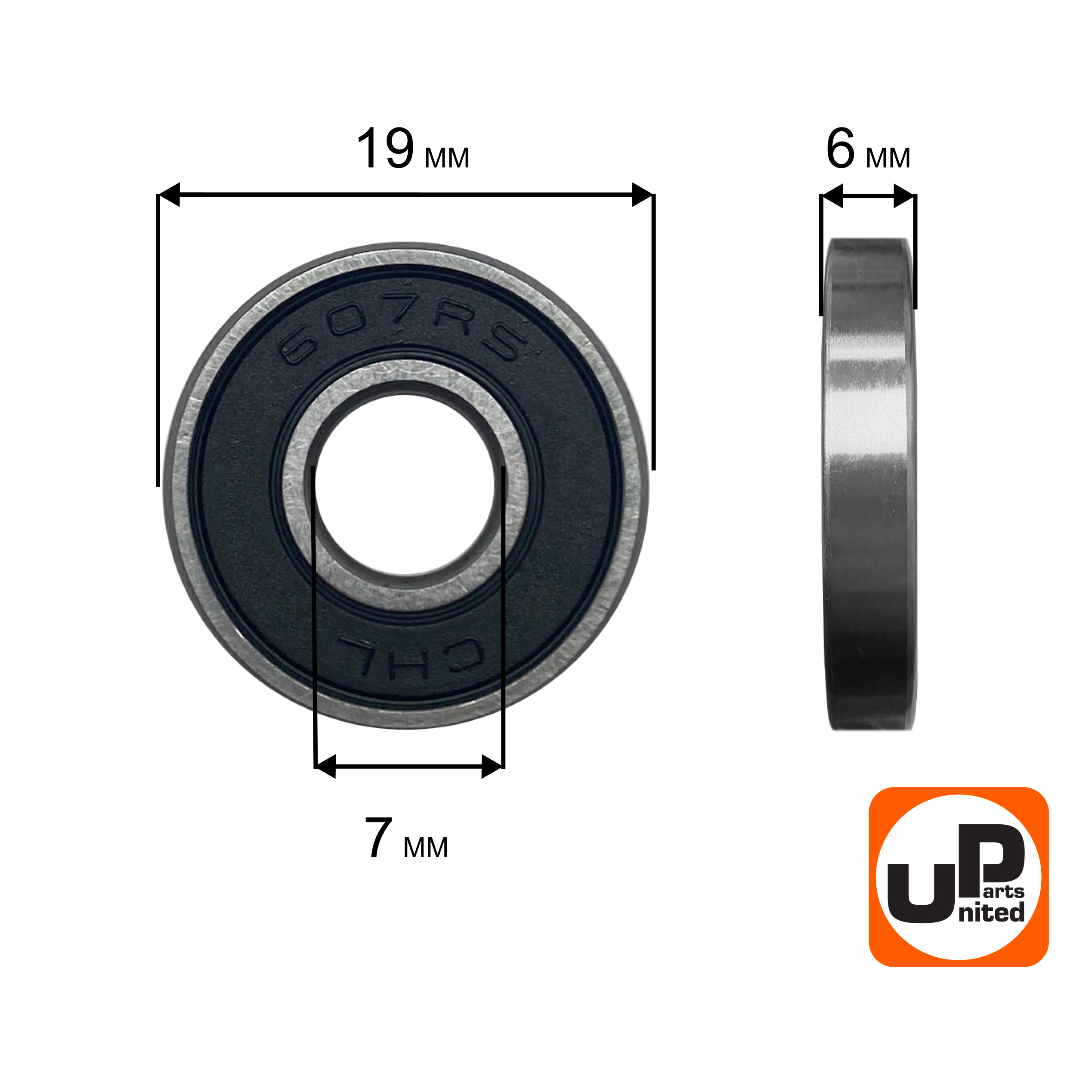 Подшипник шариковый UNITED PARTS 607-2RS (90-0385), шт
