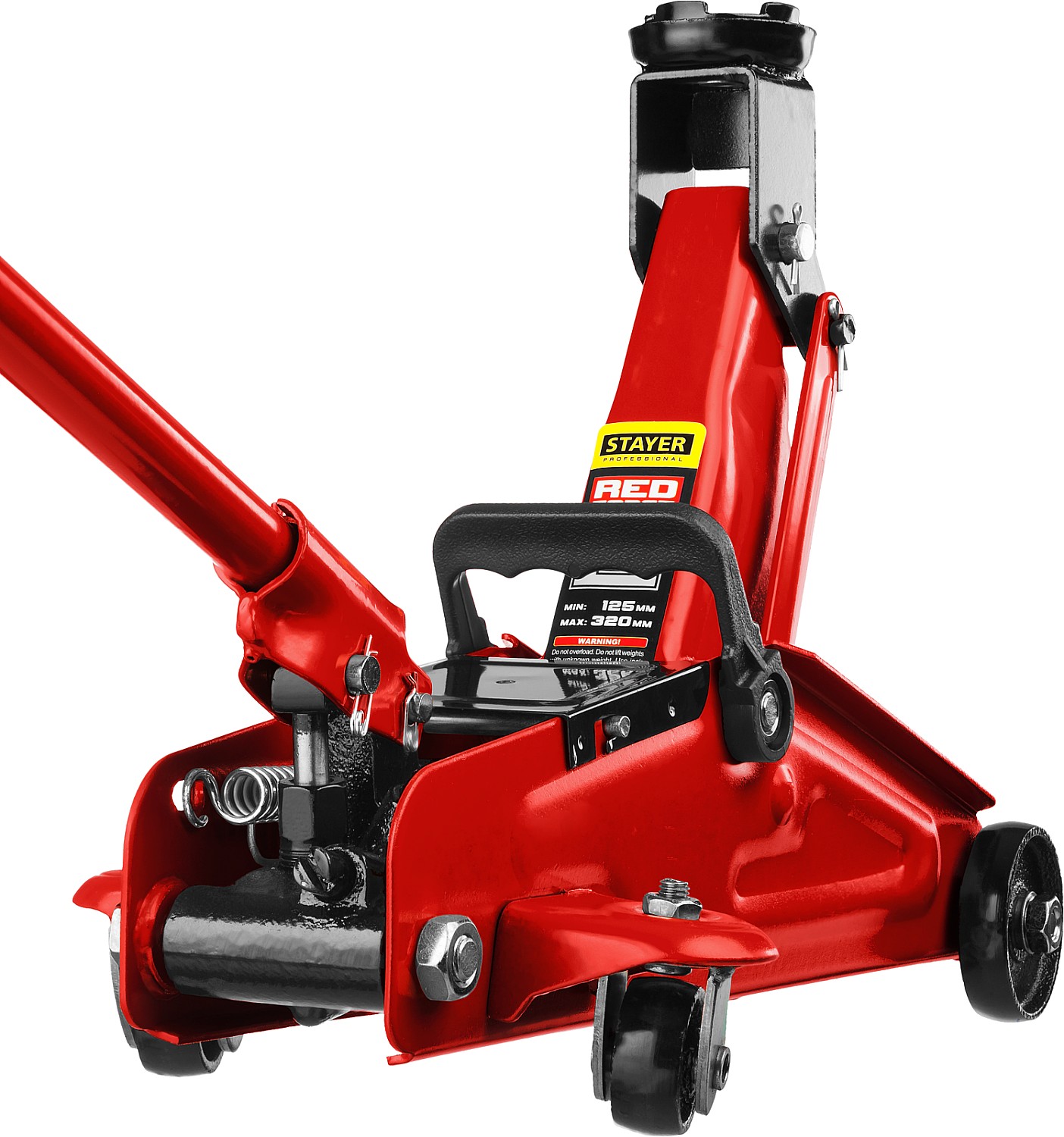 STAYER R-22 RED FORCE, в кейсе, 2 т, 125 - 320 мм, подкатной домкрат для легковых а/м, Professional (43152-2-K)