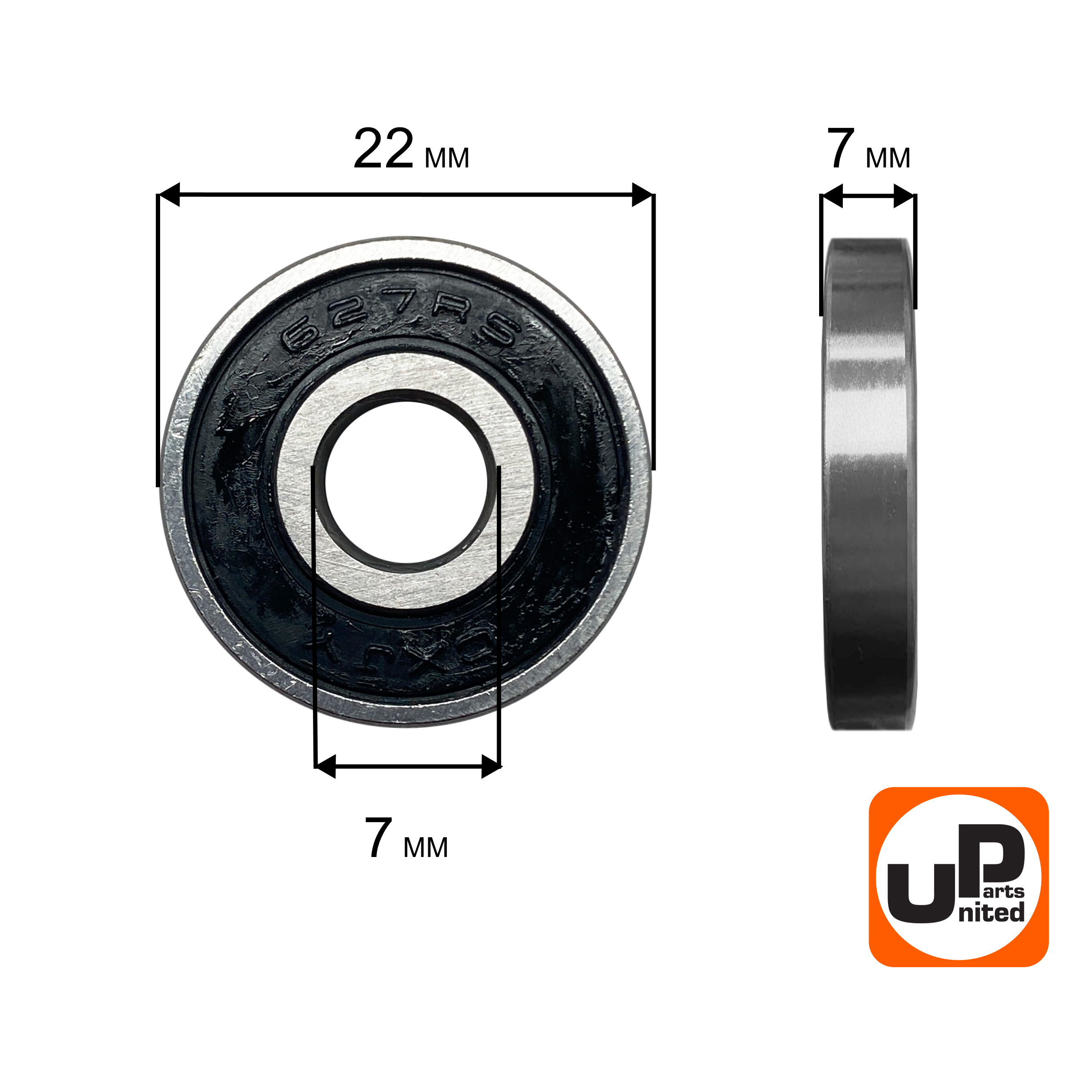 Подшипник шариковый UNITED PARTS 627-2RS (90-0403), шт