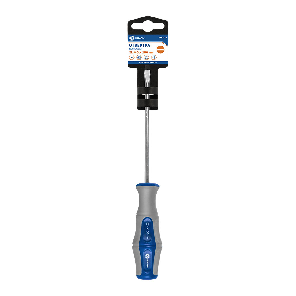 Отвёртка КОБАЛЬТ Ultra Grip SL 4,0 х 100 ммCR-V, двухкомпонентная рукоятка (1 шт.) подвес