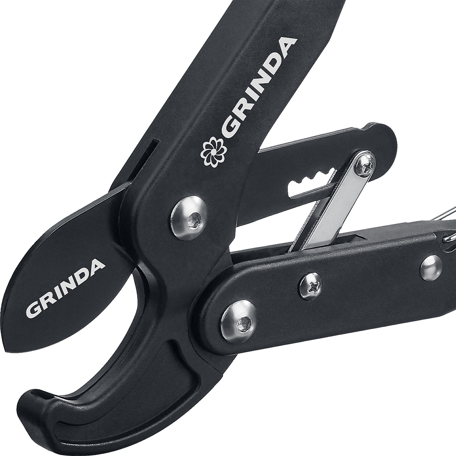 GRINDA C-410A, длина 410 мм, лезвия из высокоуглеродистой стали, композитные рукоятки, храповый механизм, контактный сучкорез, PROLine (424520)