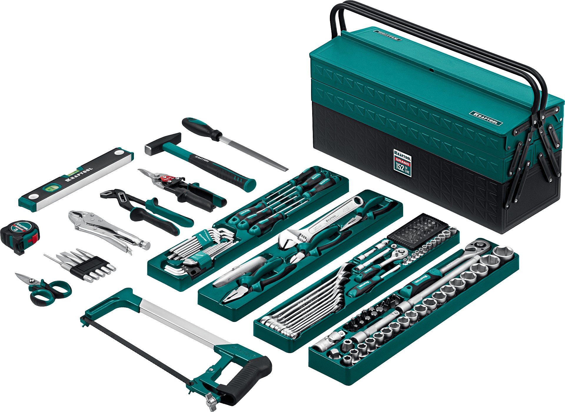 KRAFTOOL GRAND-152, 152 предм., (1/2″+1/4″), Универсальный набор инструмента (27978-H152)